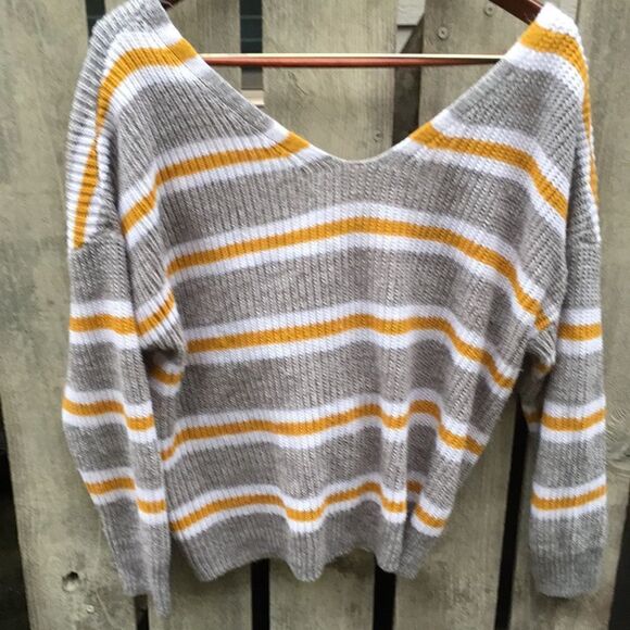 The Felicity Sweater 1x  Striped Twist Back Knit Sweater - Picture 1 of 7